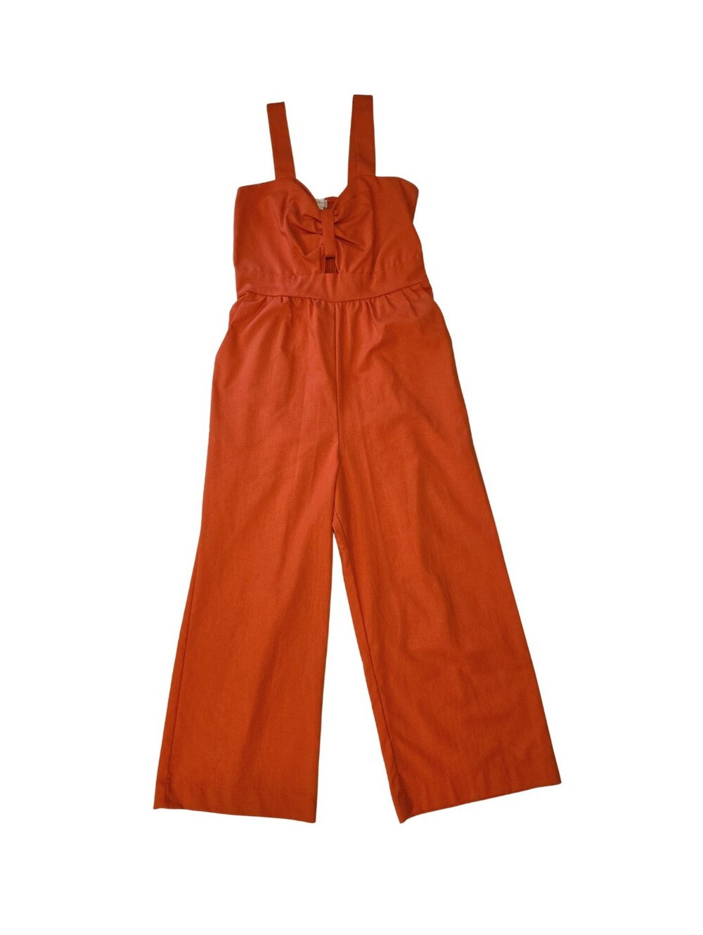 Monteau Jumpsuit Womens M Linen Blend Orange Keyhole Beachy Coastal Resort Prep